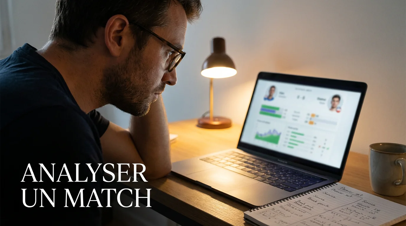 Homme concentré étudiant des statistiques de tennis sur un écran d