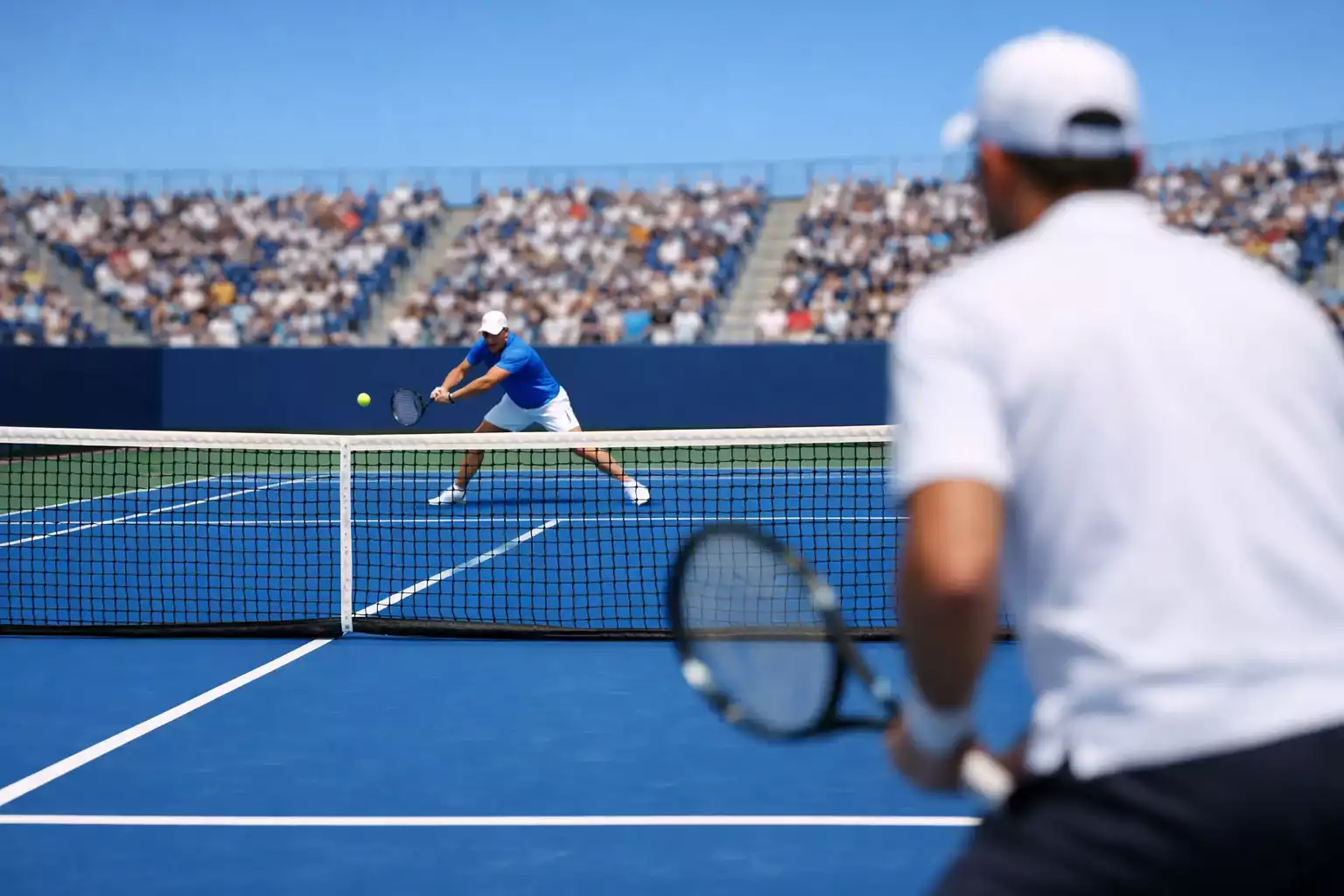 Court de tennis avec match en cours