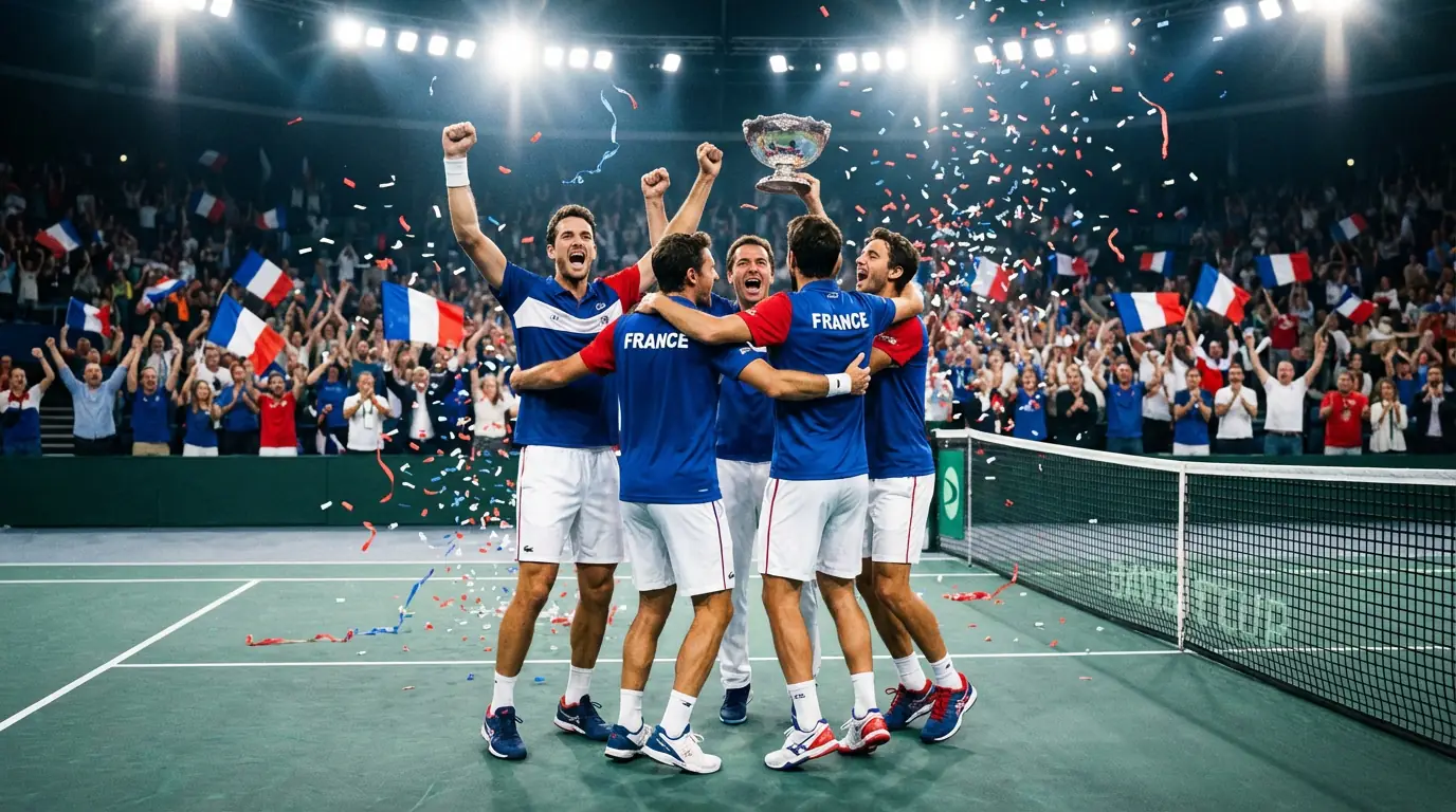 Équipe nationale de tennis célébrant une victoire en Coupe Davis