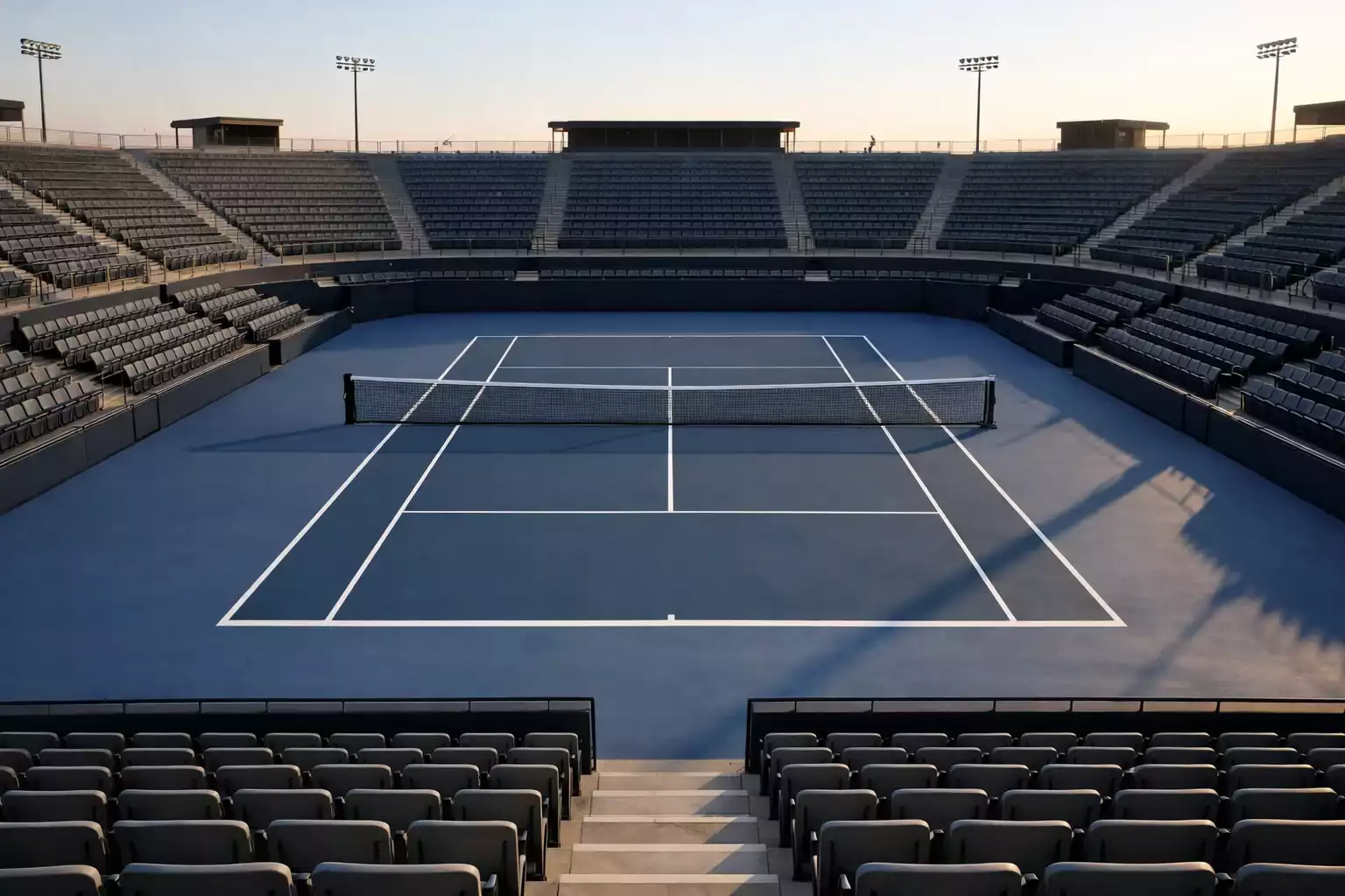 Court de tennis vide avant le début d'un tournoi