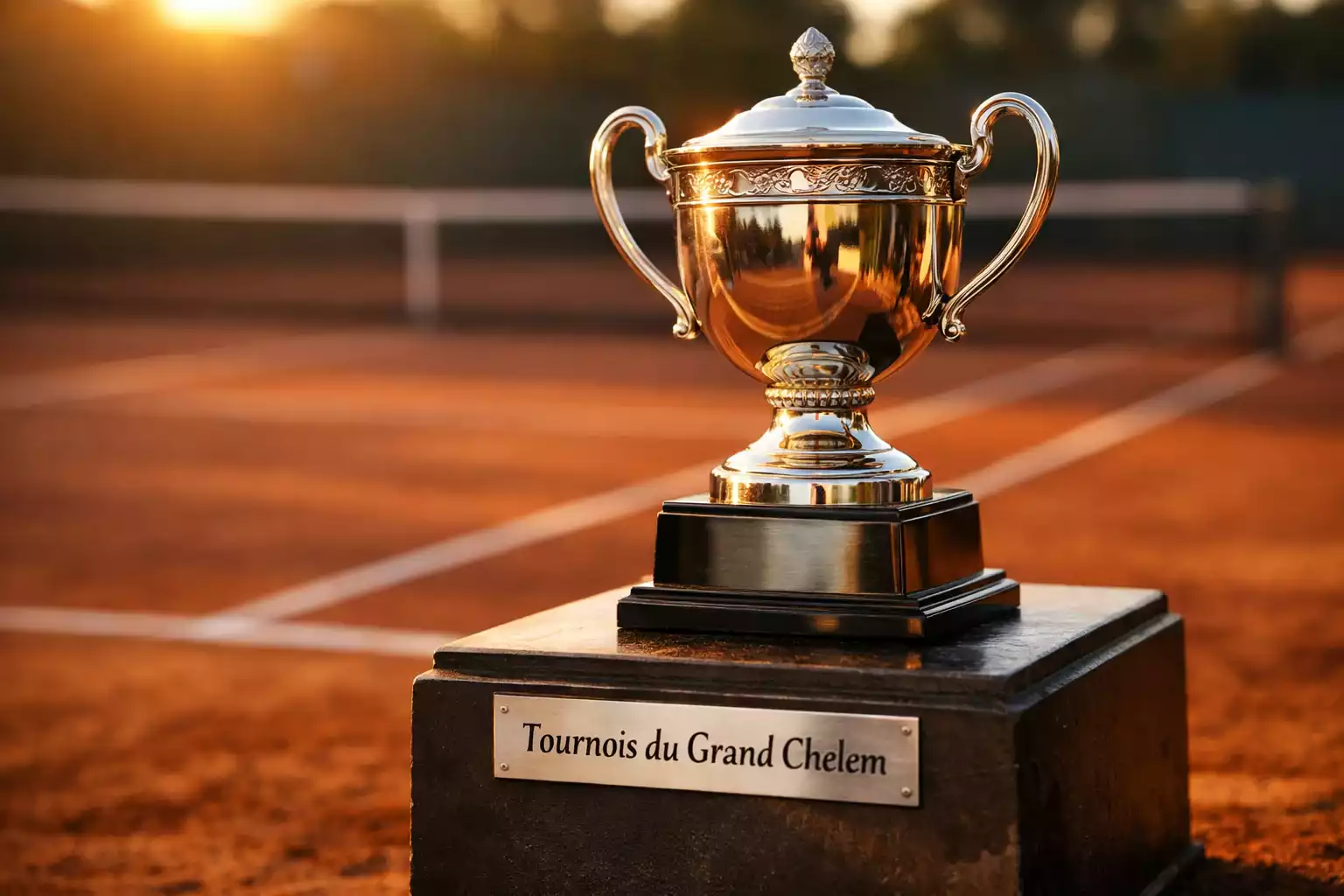 Trophée de tournoi du Grand Chelem sur un court de tennis