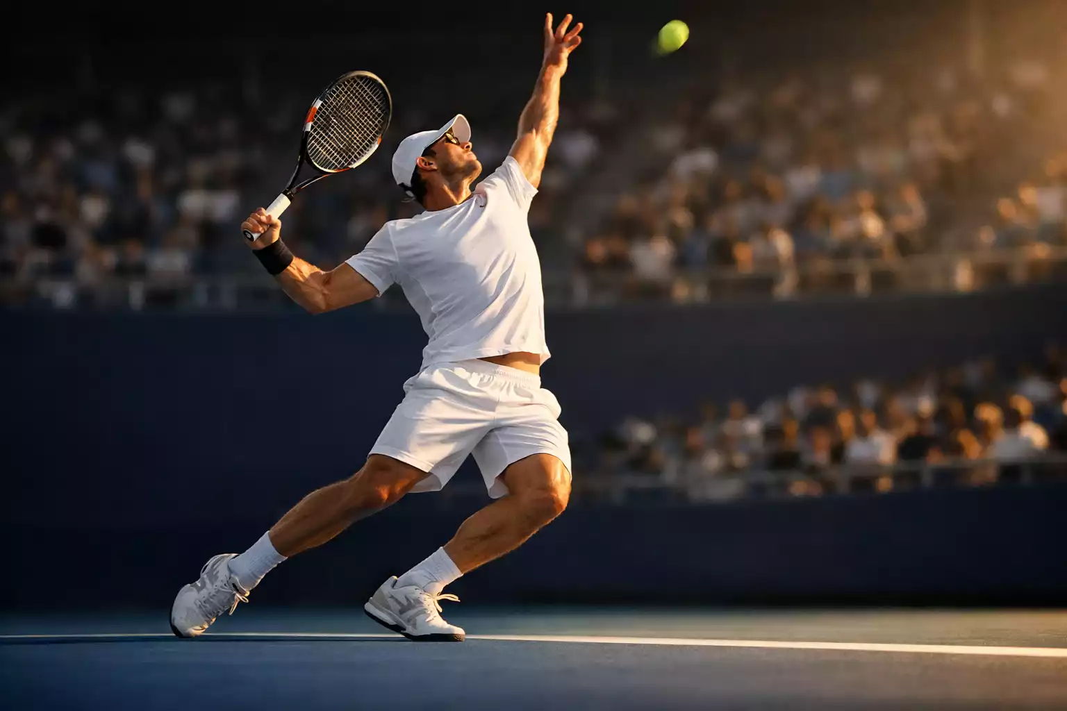 Court de tennis professionnel avec joueur en pleine action