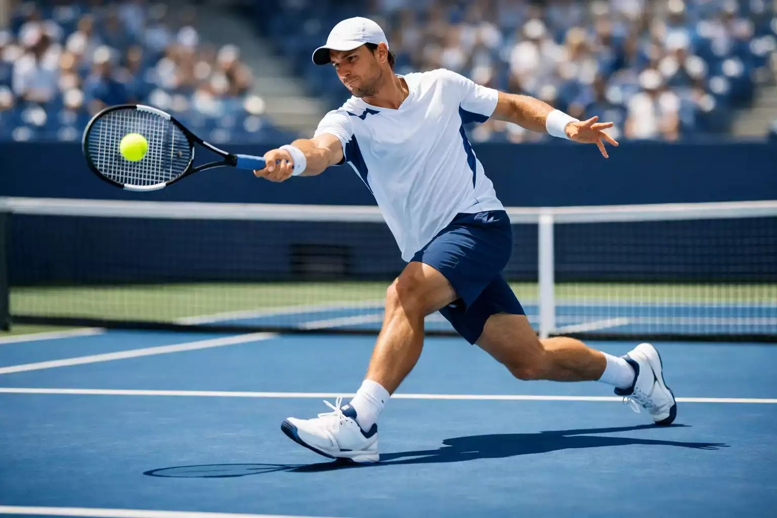 Joueur de tennis professionnel en action sur un court