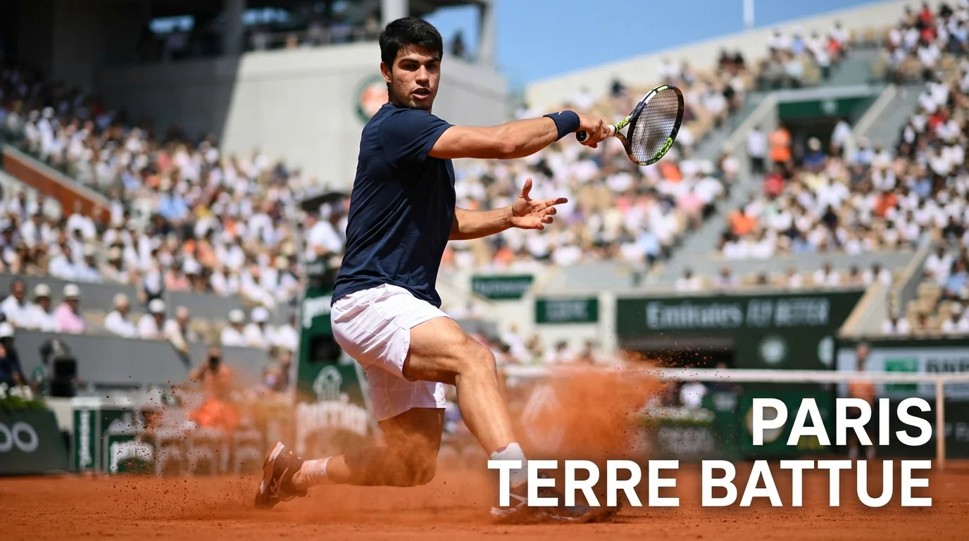 Joueur de tennis glissant sur terre battue pour frapper un coup droit pendant un match