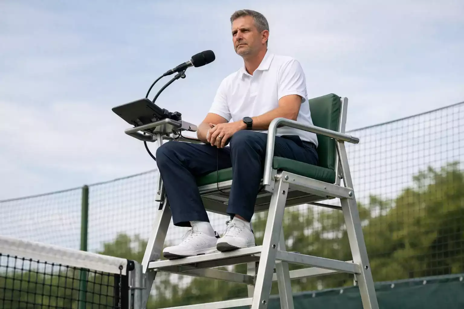 Arbitre de tennis sur sa chaise lors d'un match