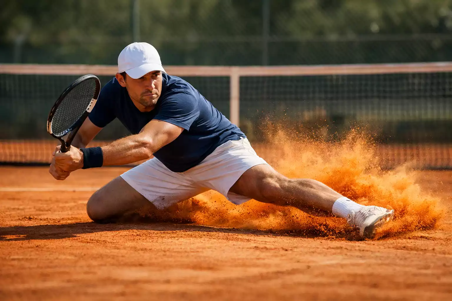 Match de tennis sur terre battue vu des tribunes