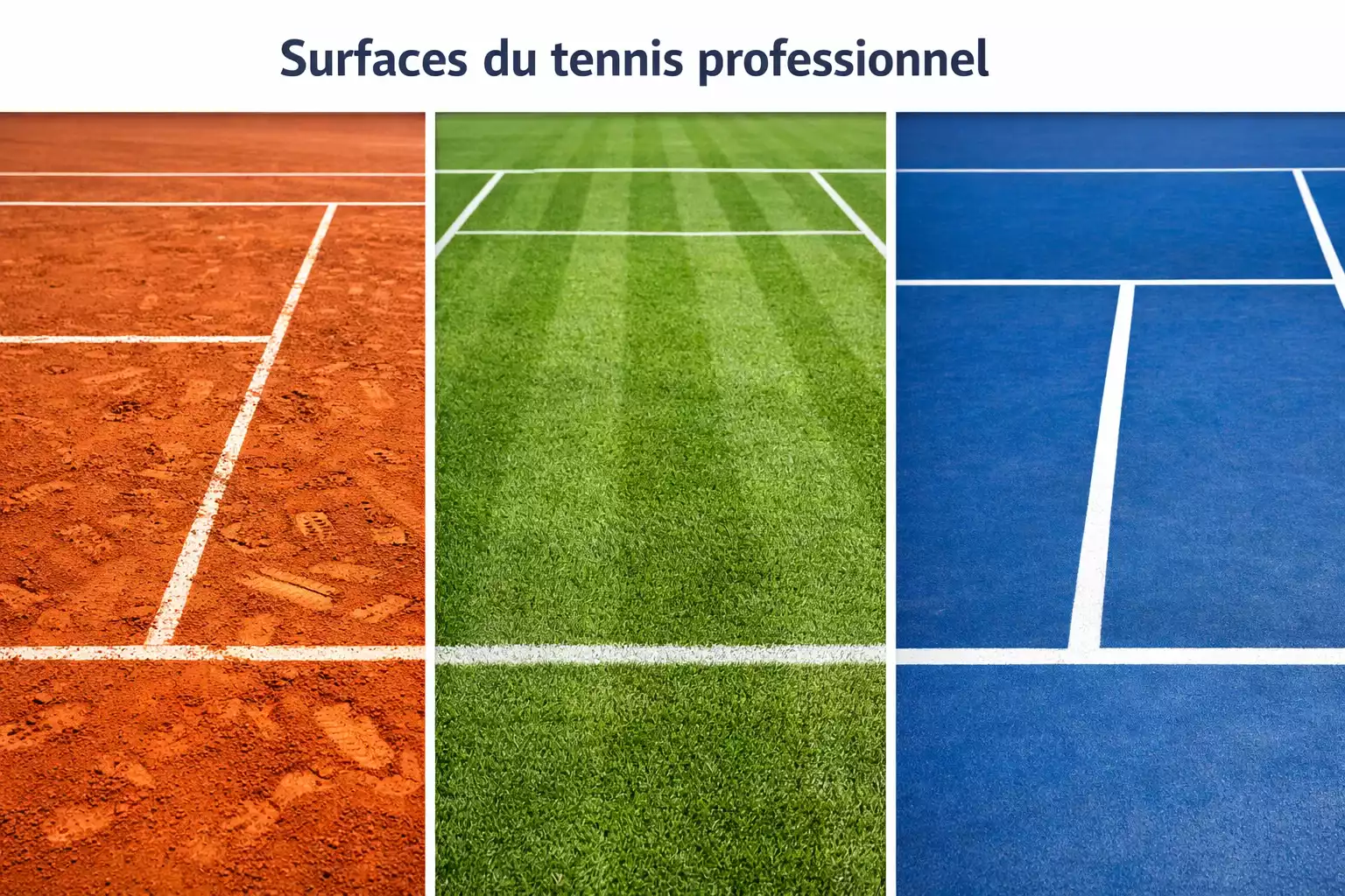 Comparaison des trois surfaces de tennis : terre battue, gazon et dur