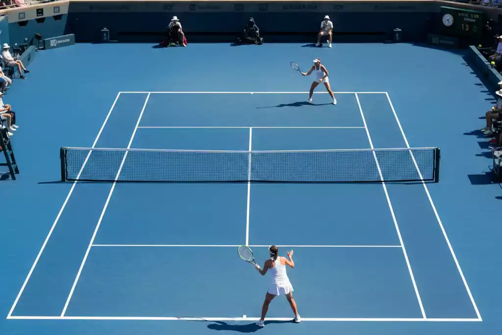 Match de tennis sur surface dure avec spectateurs dans les tribunes