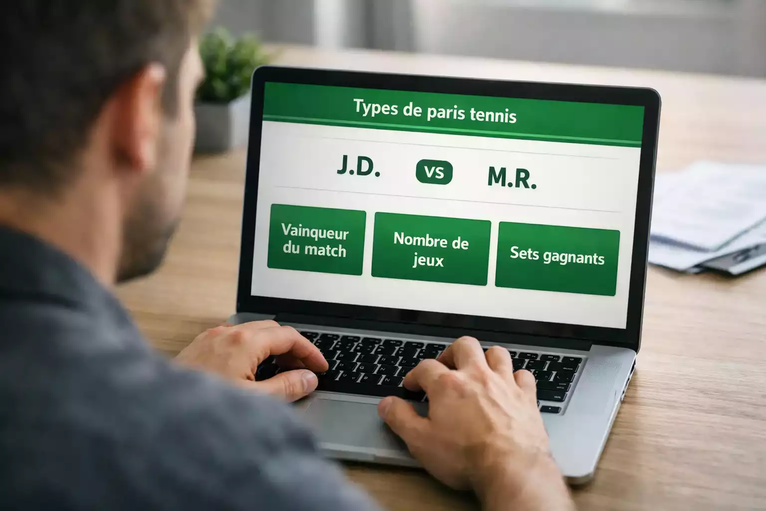 Écran affichant différentes options de paris sur un match de tennis