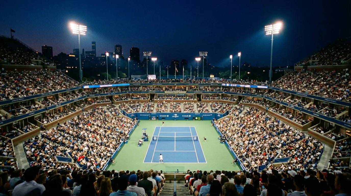 Stade Arthur Ashe illuminé lors d