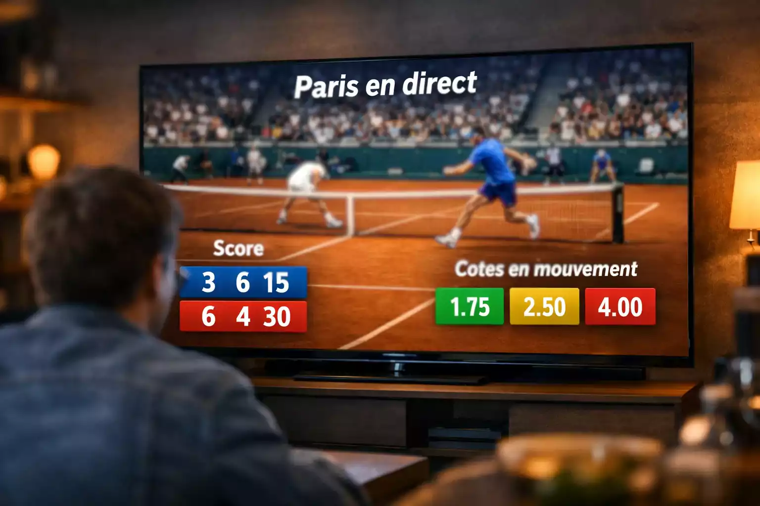 Écran affichant les cotes en direct d'un match de tennis