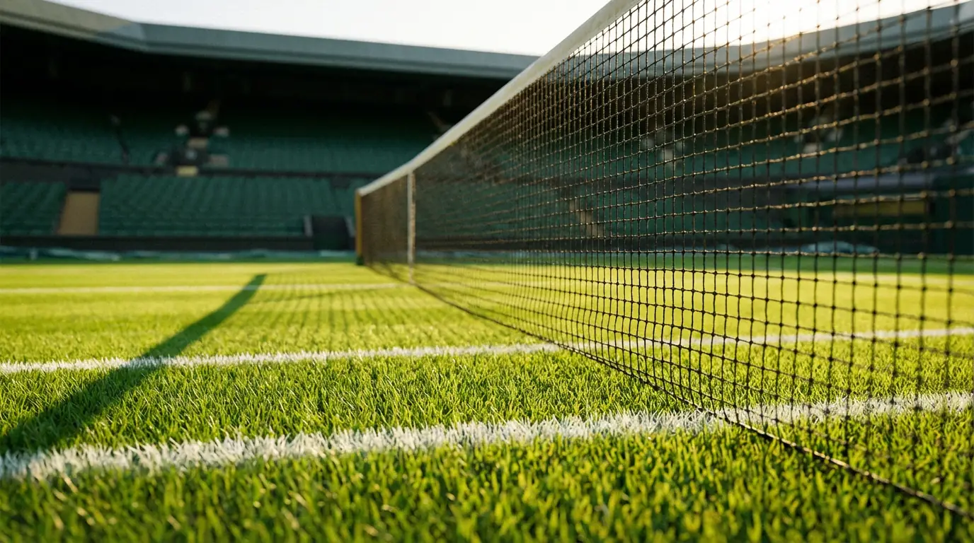 Court de tennis sur gazon de Wimbledon baigné de lumière dorée